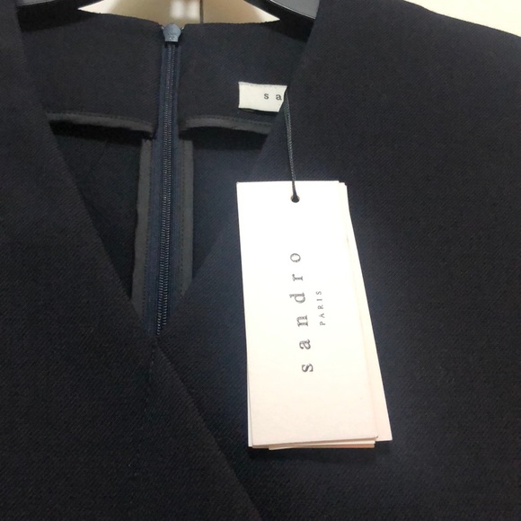 NWT $325 Sandro Reinelle Short-sleeved Cut Asymmetric Wrap Dress in Navy - 1! - Picture 7 of 8